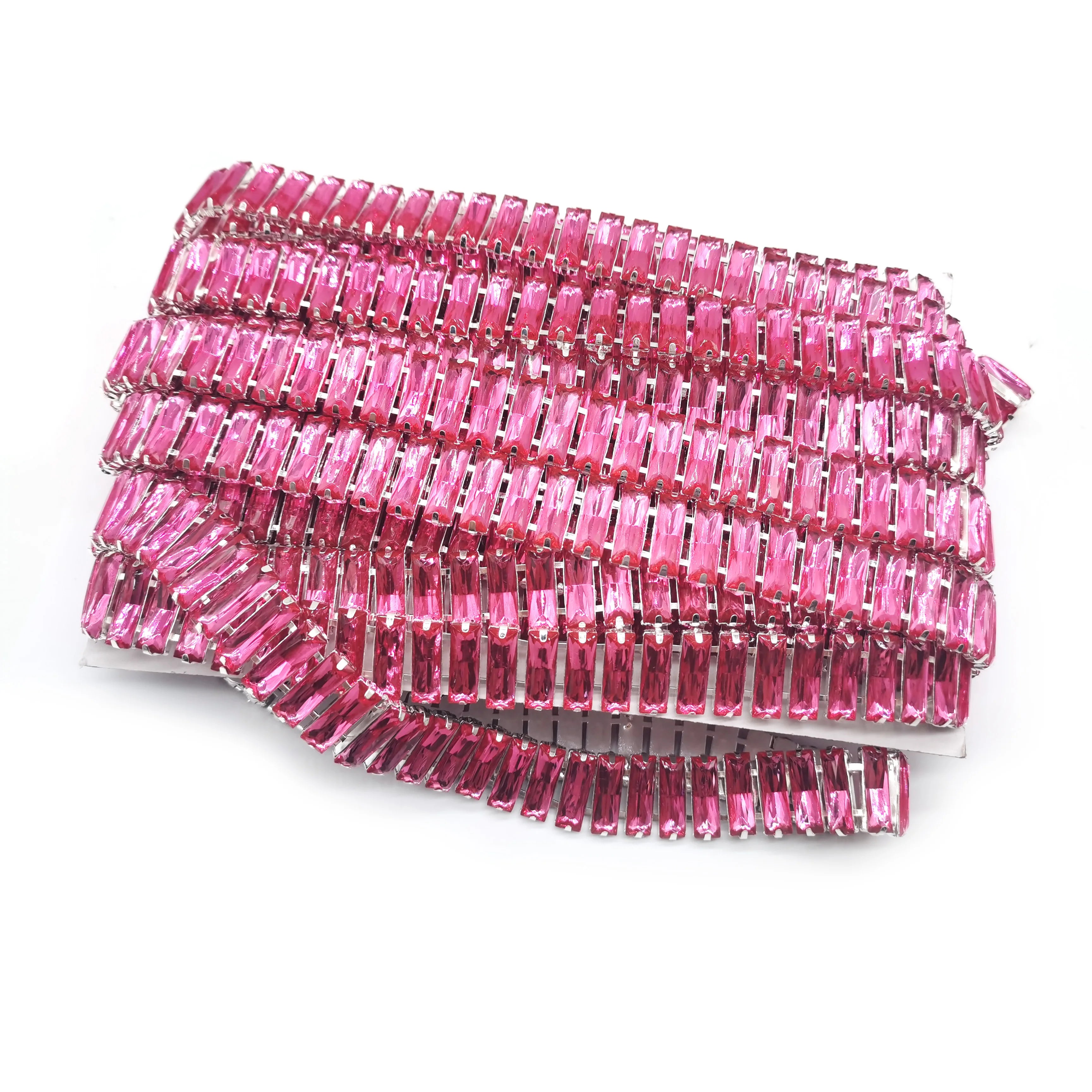 Sparkly Pink Acrylic Rhinestone Trimming Chain Rectangle Shape DIY Dress Accessories Carnival Dresses Sew-on Rhinestone Chain