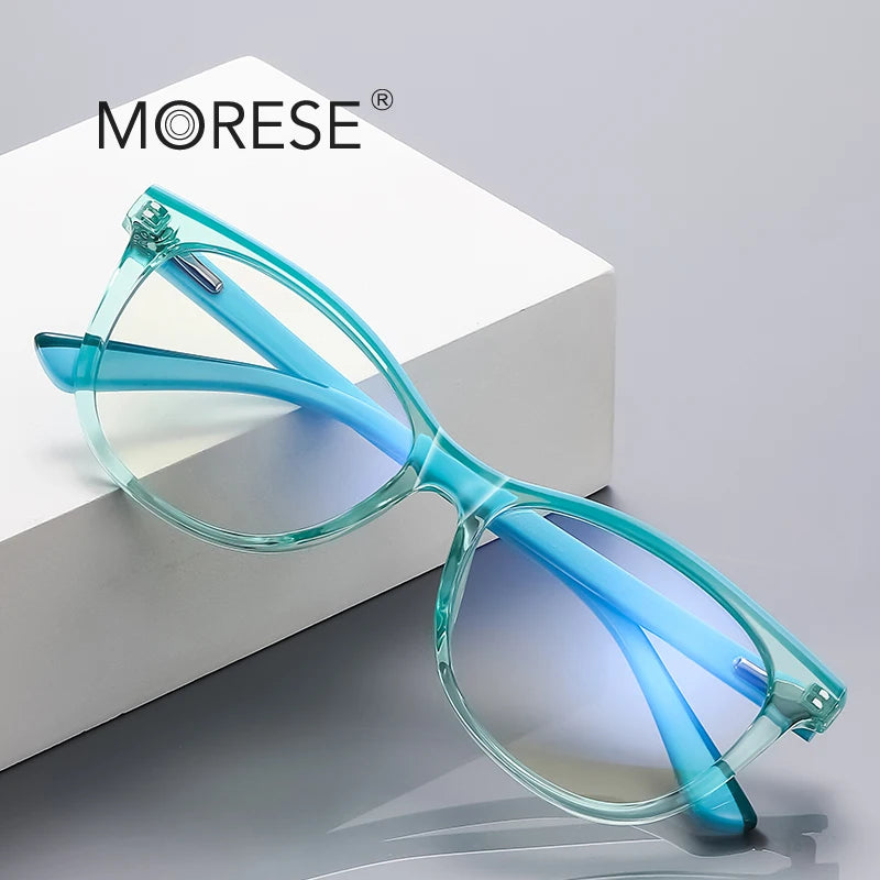 MORESE Blue Light Blocking Candy Color Computer Glasses 20207 Geometric Pattern Full-Rim TR90 Acetate Oval Eyeglass Frames