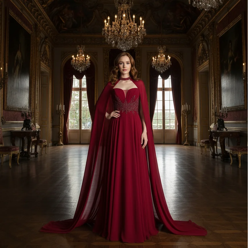 Luxury Beaded Muslim Evening Dress With Cape Sleeves Arabic Dubai Women Wedding Party Gowns Lsz387
