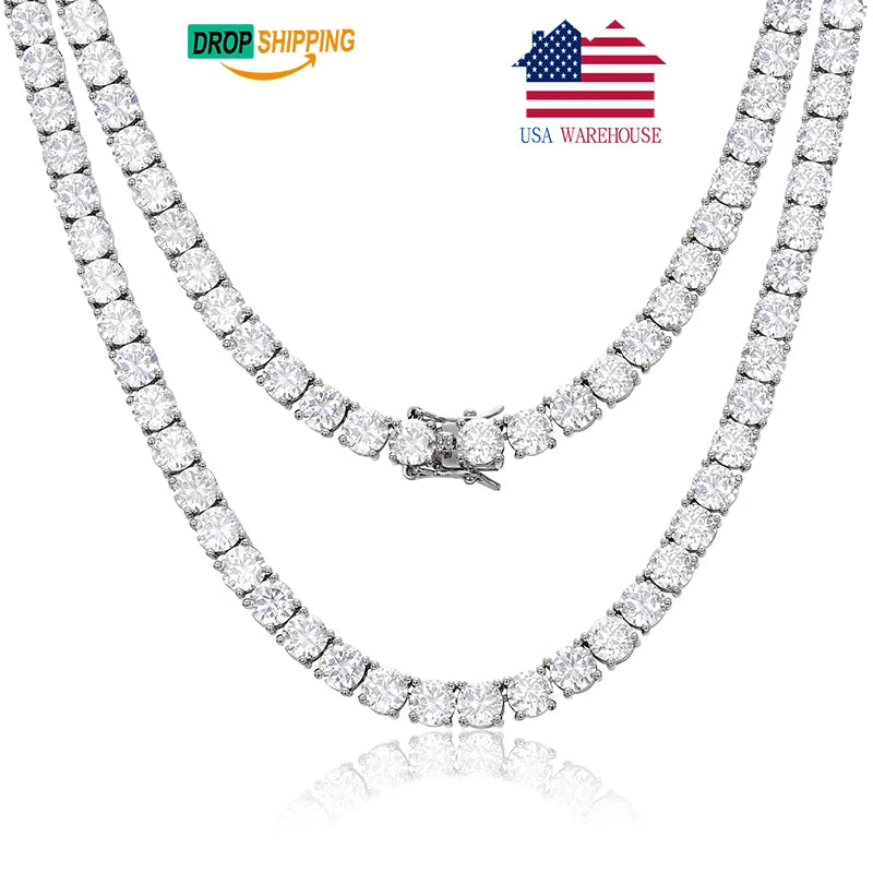 Drop Shipping USA Warehouse 4mm 925 Sterling Silver VVS Moissanite Diamond Clustered Tennis Chain Necklace