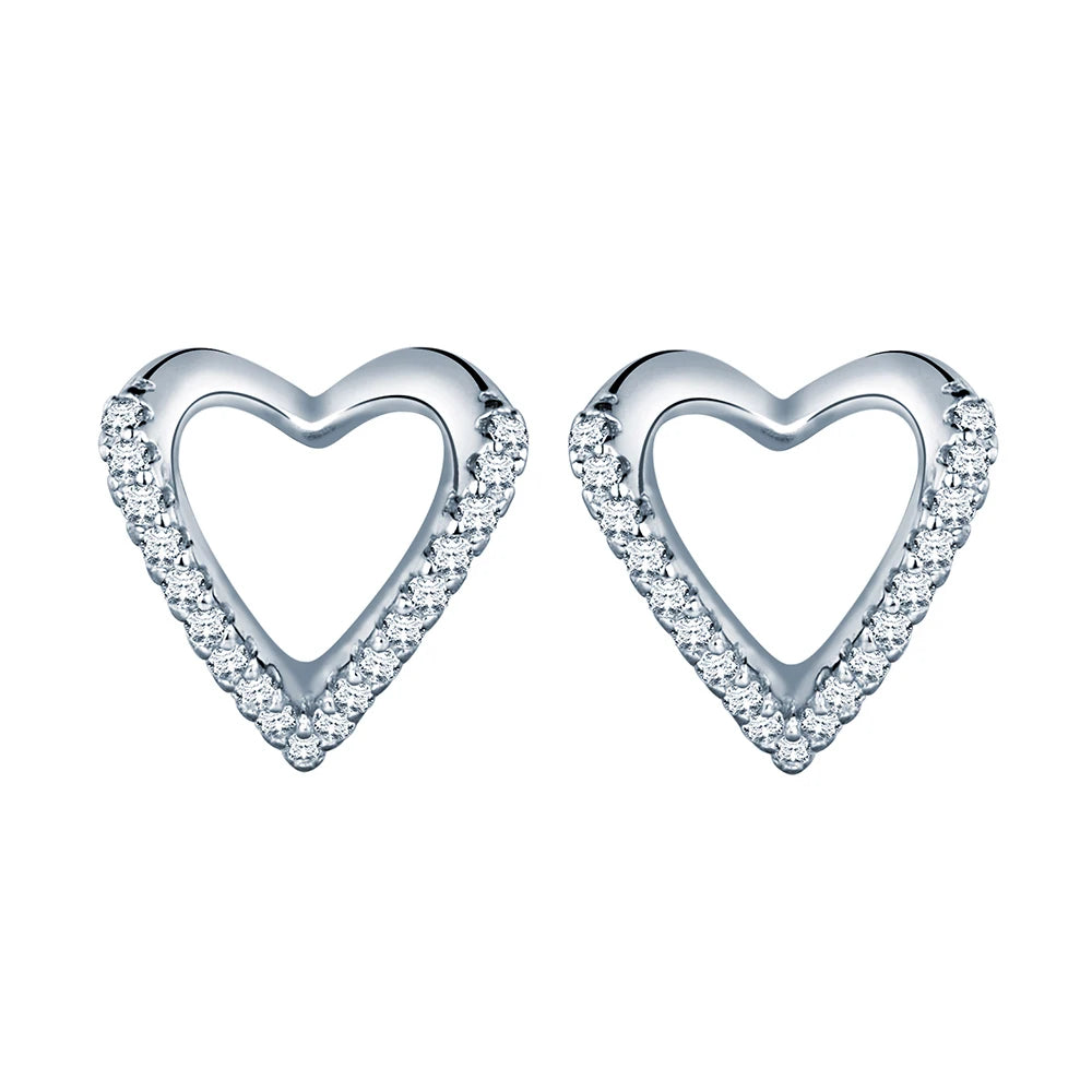 Fashion Zircon Stone Inlaid Hollowed Out Three-dimensional Heart S925 Sterling Silver Women's Earrings
