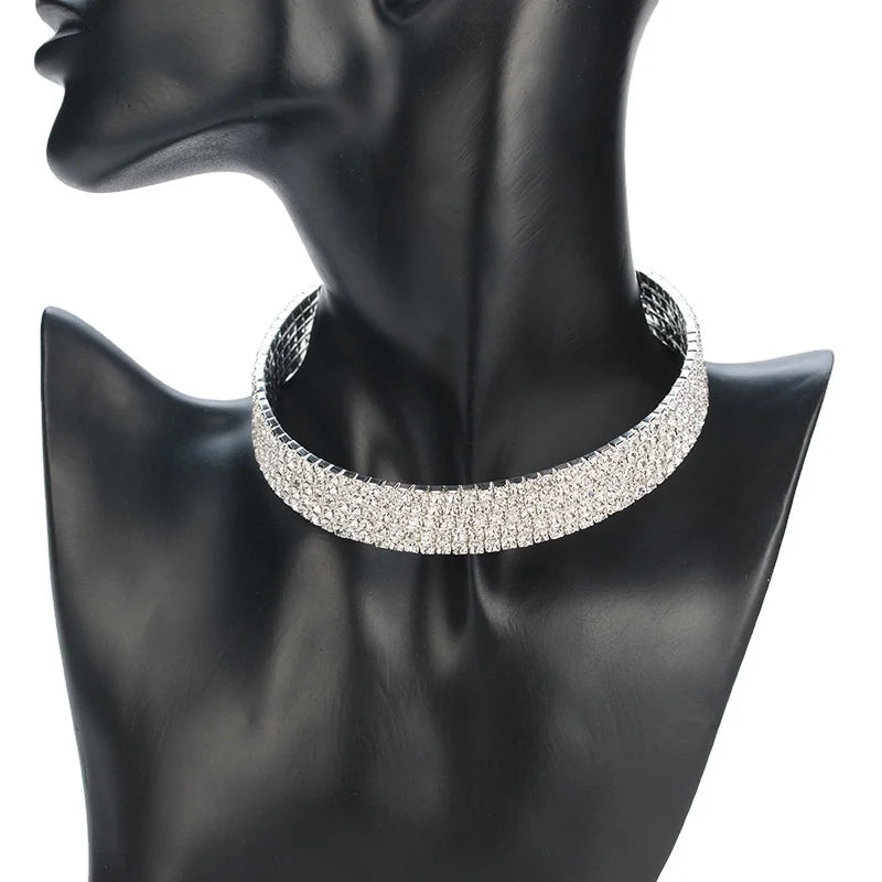 Vintage Silver Multi-Row Glass Rhinestone Choker Necklace Fashionable Wedding Jewelry for Women for Parties Gifts Anniversaries