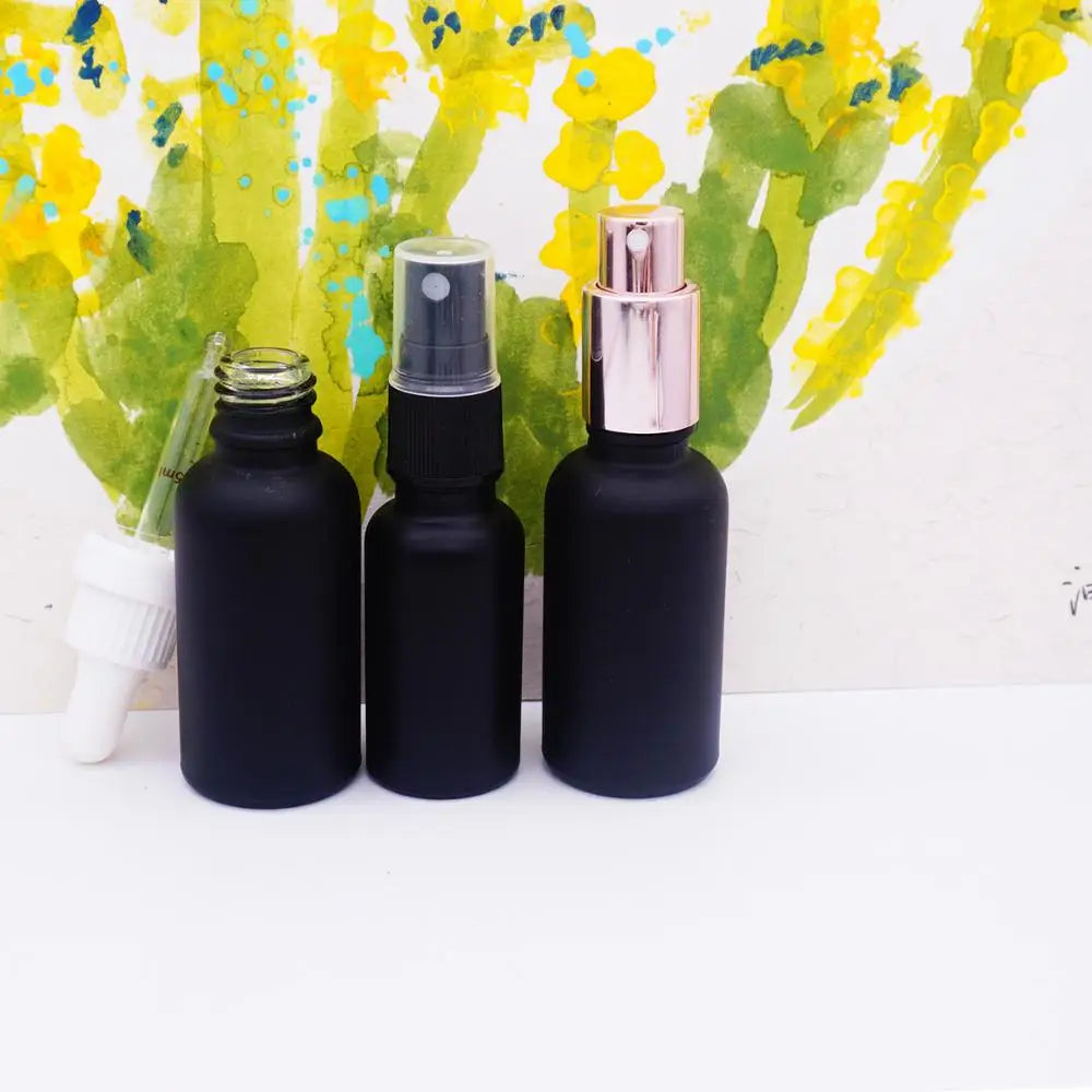 100ml Face Oil Packaging Matt Black Glass Bottle with Golden Pump