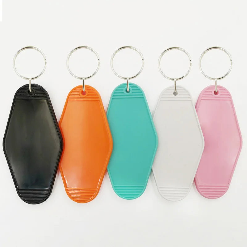 4 Blank Motel Keychain Classic Vintage Design Plastic Sign Hotel Keychain Silver Gold Logo Key Tag Room Number Motel Keychain