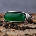 Custom Design Stainless Steel Gemstone Jewelry Oval Shape Green Stone Jade Ring for Women Men Daily Wear