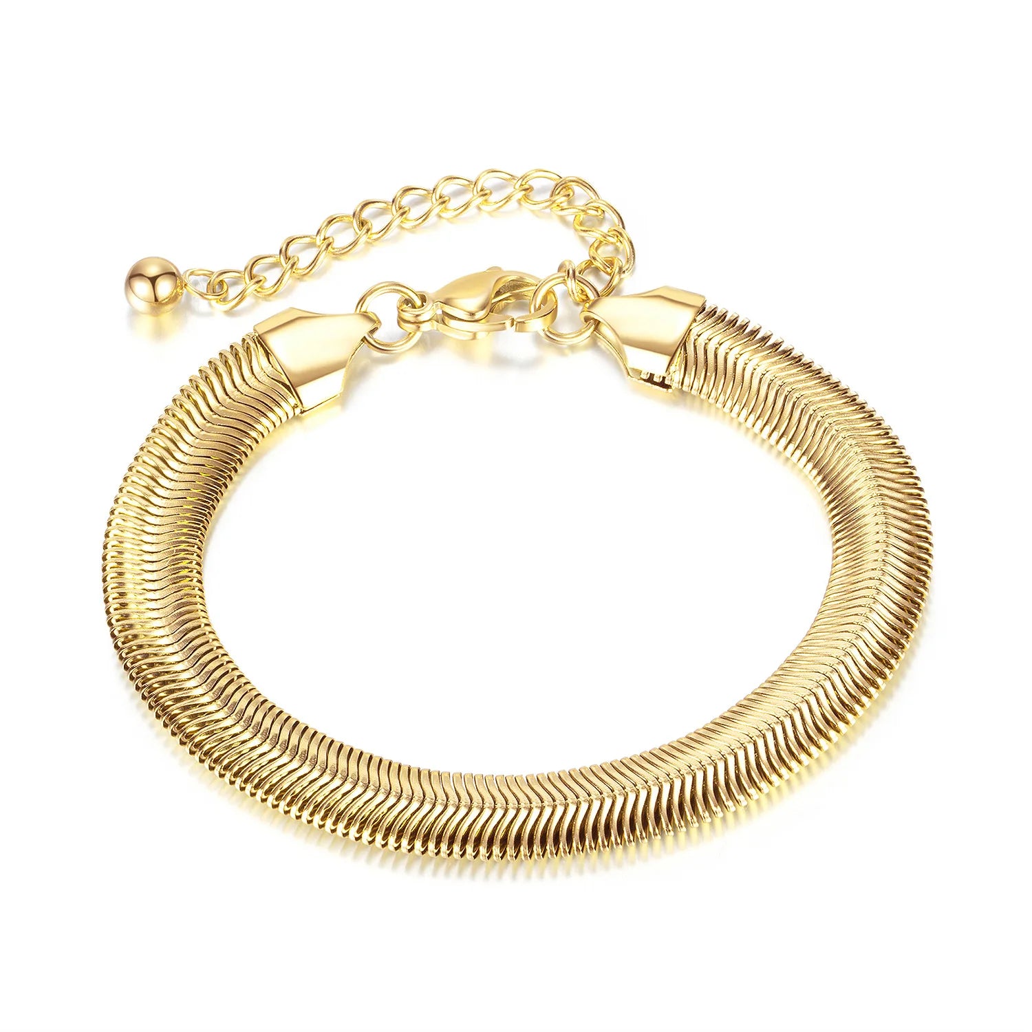 High Quality Adjustable Stainless Steel Gold Filled Jewelry Flat Snake Dome Herringbone Chain Bracelet