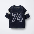 Navy Blue Sports Sweatshirt Crochet Designs EMBROIDERED NUMBER KNIT T-SHIRT Sweatshirt Top Knitted Mesh Jersey