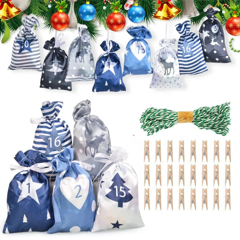 24Days Christmas Advent Calendar Bags Advent Calendar Bags DIY Set Paper Stickers Christmas Decor Calendario De Adviento