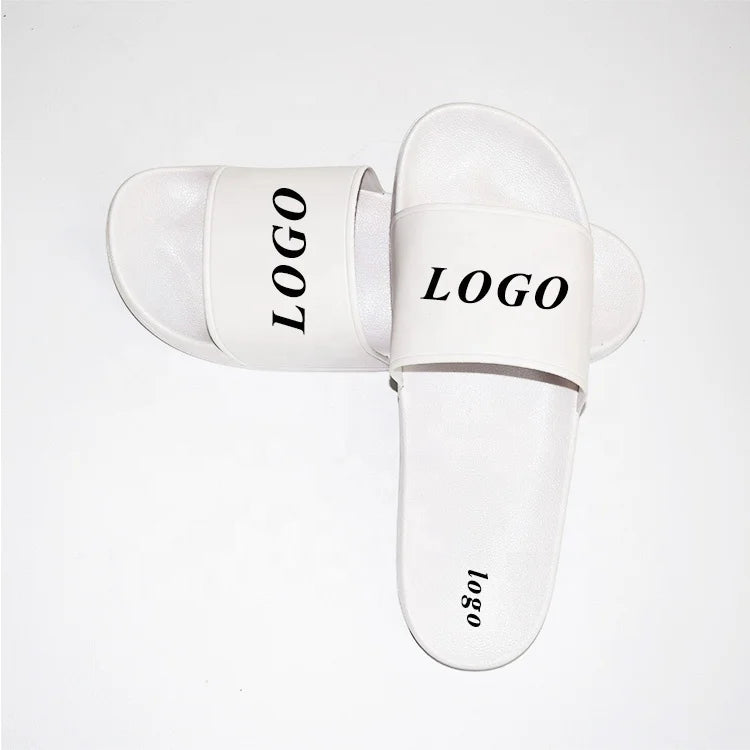 Wholesale Plain Fashion PVC Flat Bottom Men Black Custom Logo Women White Slides Sandals