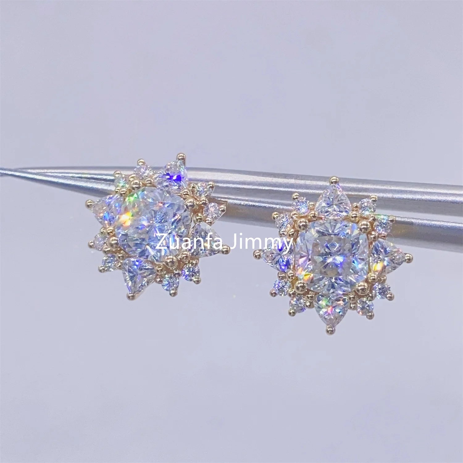 925 Silver 10k Solid Gold Iced Out Jewelry Earrings GRA Certificates 1Ct Cushion VVS Moissanite Earrings Hip Hop Earring