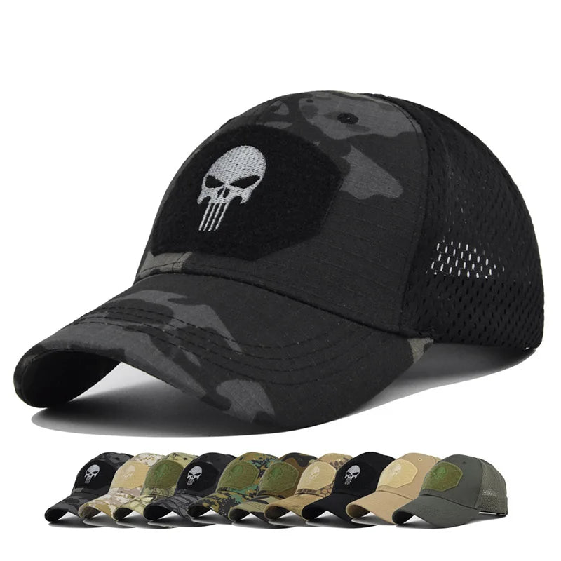 Wholesale Breathable Shade Baseball Caps Custom Embroidery Logo Tactical Camouflage 6 Panel Cotton Mesh Trucker Hats