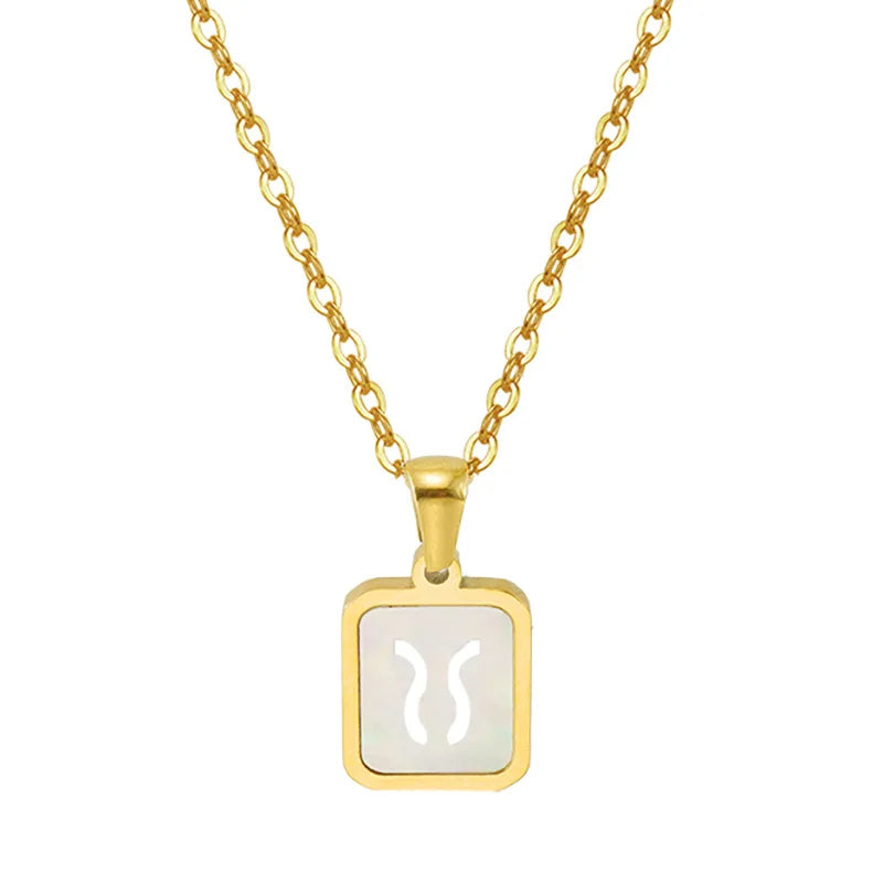 New Arrival Supply Stock Hollow Pink Shell Letter Sign Stainless Steel Zodiac Necklace for Women