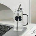 2024 Ins Pink Bow Glass Coffee Cup with Lid Square Straw Tumbler Juice Mug Drinkware