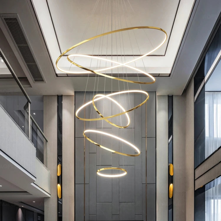Luxury Golden Creative Chandelier Lighting for Hotel Living Room Round Ring Shape Corridor Decoration High Ceiling Light
