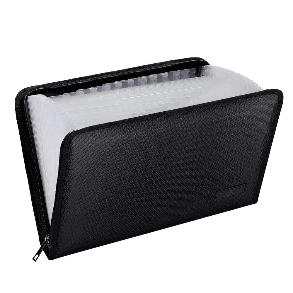 US Office Zipper Wallet with 24 Transparent Fiberglass Pockets Fireproof and SafeAccordion Document Bag for Filing