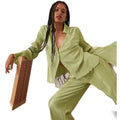 European American 100% Cotton Linen Flare Sleeve Shirt Straight Trousers Set Sexy Casual Breathable Loose Fit Solid Pattern
