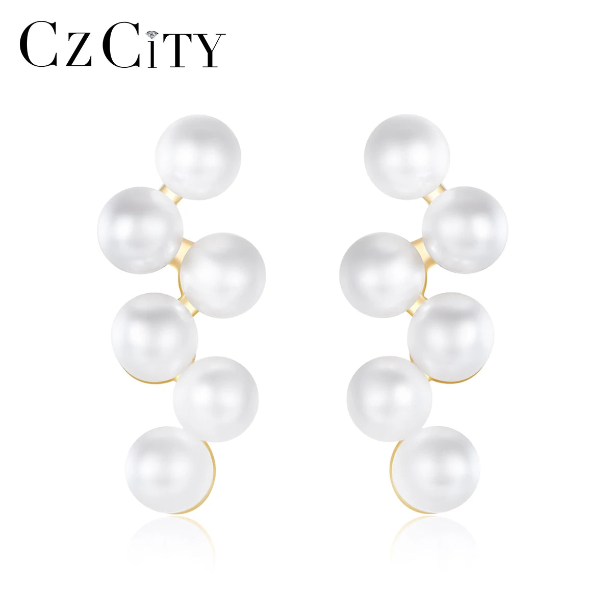 CZCITY Woman Earing Small Gold Plated 2025 Korean Ear Ring Fine Jewelry Zirconia Pearl Earring Stud