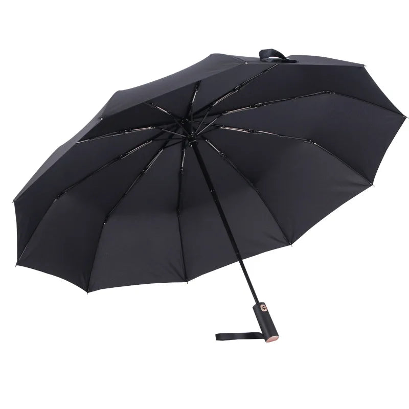 Custom Logo Printed Nylon Minimalist Windproof Folding Umbrella with Fiberglass Frame for Adults Automatic Opening