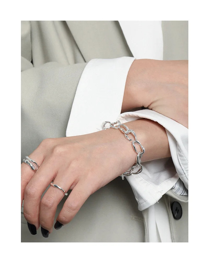 VIANRLA 925 Sterling Silver T bar Bracelet Chunky Chain Link Bracelet Rhodium Stack Bracelet