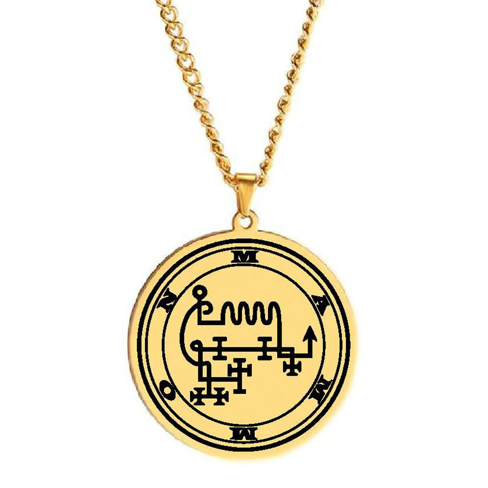 Sigil of Lord Mammon Demon Occult Seal the Lesser Key of Solomon King Asmoday Origins Stainless Steel Pendant Necklace