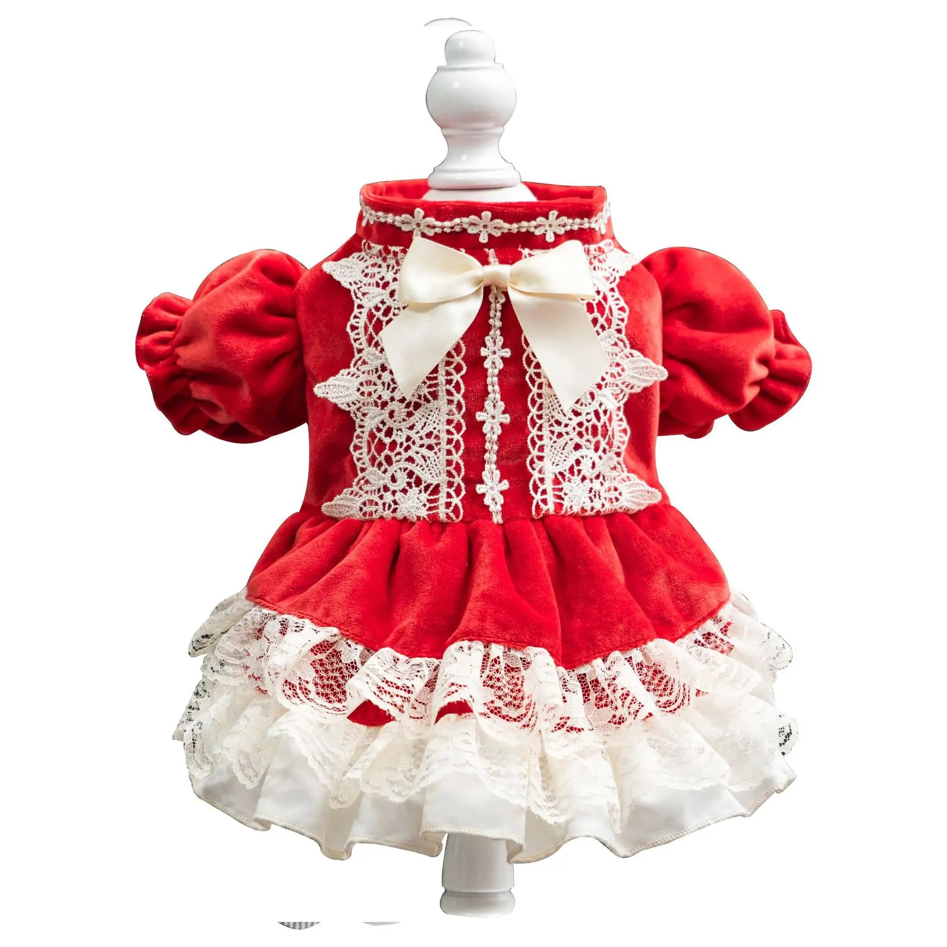Classic Red Princess Pet Skirt Winter Cotton Coat for Small Dogs Solid Pattern Polyester Schanery Design Dog Dress