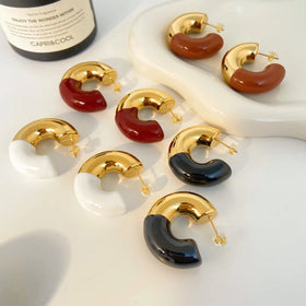 Stainless Steel Gold-plated 18K Geometric C-shaped Glazed Earrings Joyas De Acero Inoxidable New Jewelry for Women
