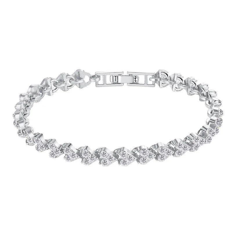 Fashion jewelry accessory sets Simple Creative Luxury Full Diamond Heart Roman Crystal Bracelet Bracelet