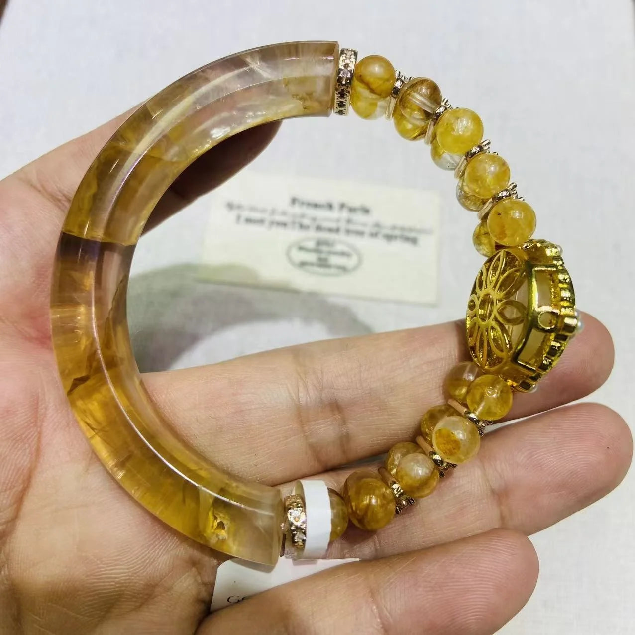 Homemade Chakra Spiritual Healing Crystal Natural Golden Healer Charm Bracelet Bangles for Anti Stress and Anxiety