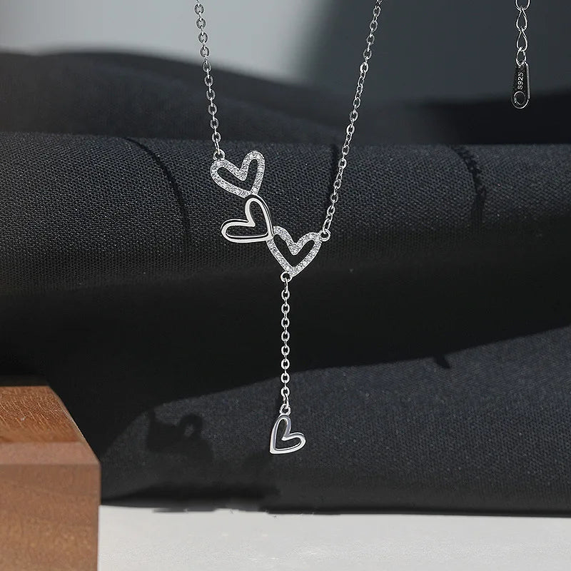 BASQUESUN S925 Sterling Silver Heart Tassel Dainty Wholehearted Collarbone Necklace
