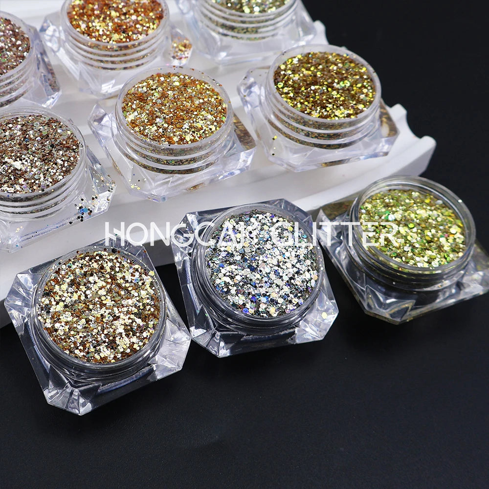 Golden Bulk Glitter Wholesale Polyester Fine Mix Holographic Glitters Powder for Party Holiday Dec