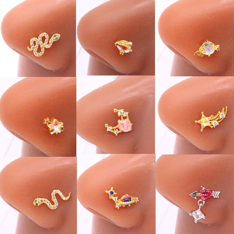 Gaby New Sale Screw Moon Diamond Nose Ring Stainless Steel Nose Ring Bulk for Women Piercing Wholesale Body Jewelry