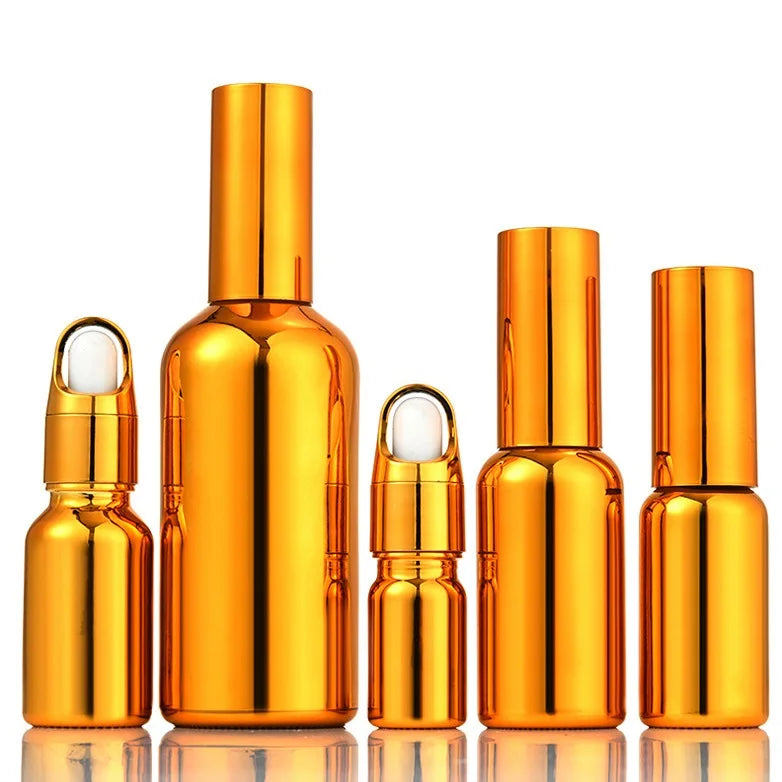 5ml 10ml 15ml 20ml 30ml 50ml 100ml Gold Glass Essential Oil Bottle Serum Dropper Bottle