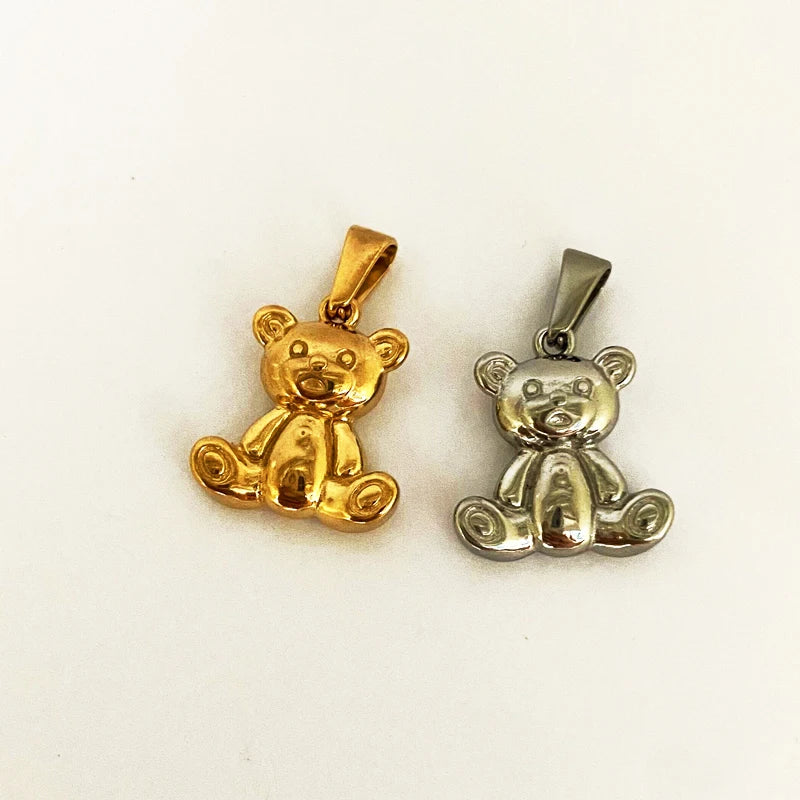 New Arrival Gold Baby Bear Pendant Stainless Steel Silver Gold Animal Bear Charm Cute Teddy Bear Pendant in Stock