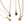 2021 Luxury Stainless Steel Necklace 18k Gold Plated Figaro Chain Green Blue Stone Natural Gemstone Jewelry Pendant