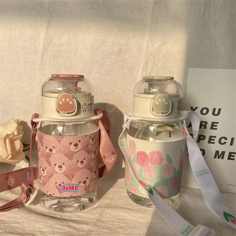 Portable Sippy Cups for Children Milk Tea Cups for Students Transparent Plastic Water Cups Wholesale