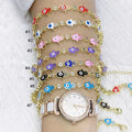 BC1392 Dainty 18k Gold Plated Enamel Multi Colored Hamsa Fatima Hand With Eye & With CZ Spiritual Chain Good Luck Bracelets