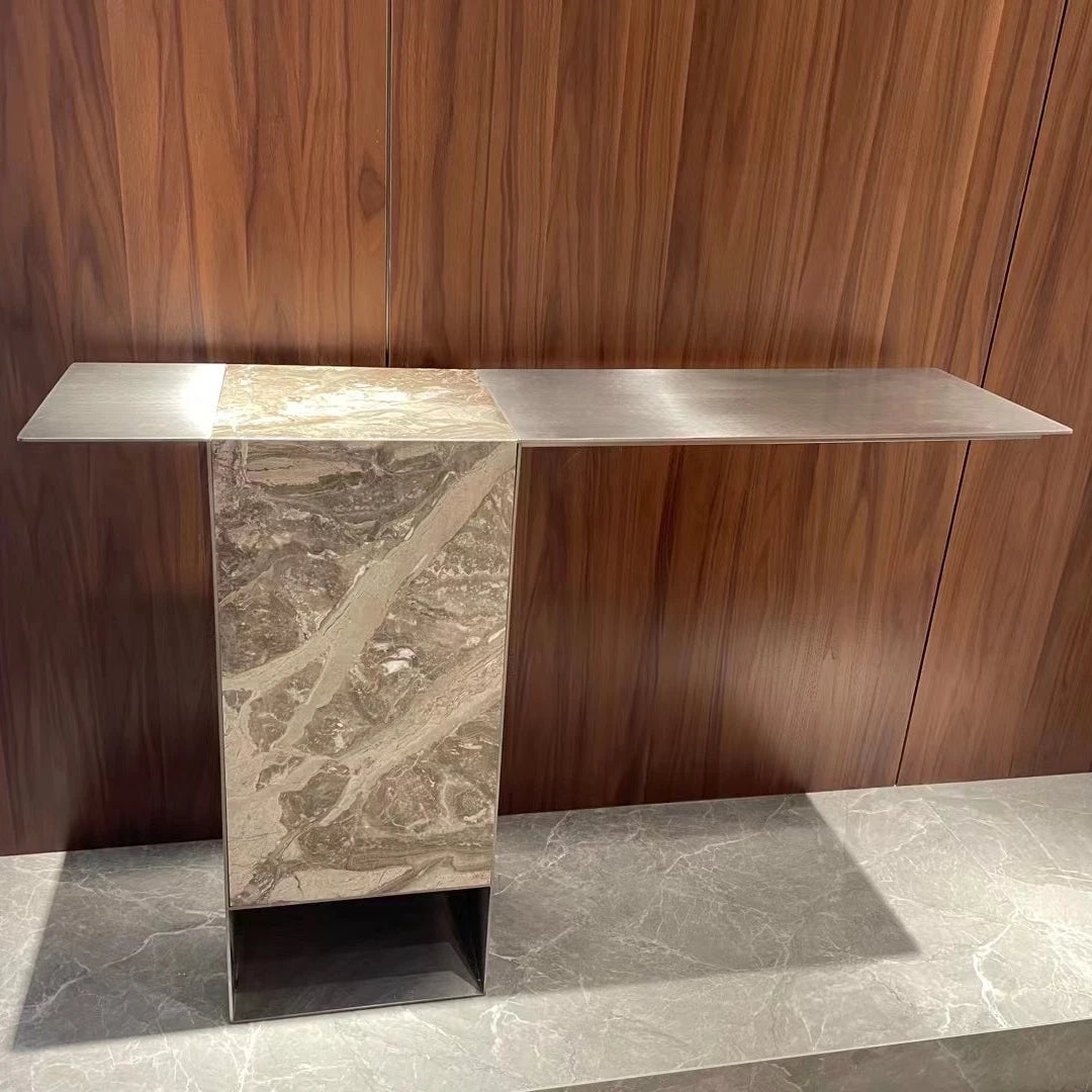 Modern Natural Marble Console Table Metal Golden SS Frame Custom Luxury Living Room