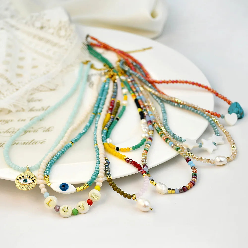 Fairy Temperament Color China Wholesale Healing Crystal Bead  Beaded Necklace Women Pearl Clavicle Chain
