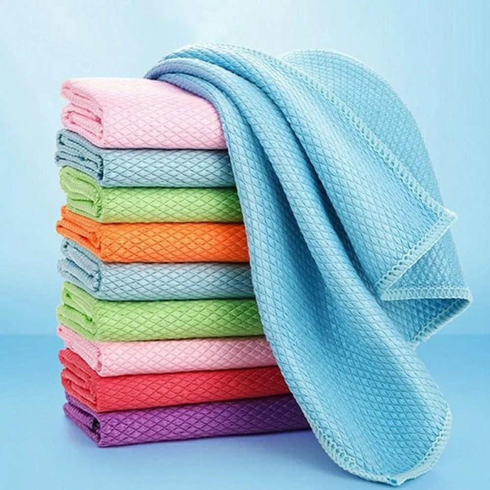 Super Absorbent Fish Scale Microfiber Polishing Cloth Reusable Plain Style Glass Cleaning Cloth