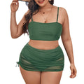 Hotsel Women's Floral Plus Size 3-Piece Set Swimsuit Halter Neckline Underwire 100% Polyester Breathable Quick Dry Lace Mesh