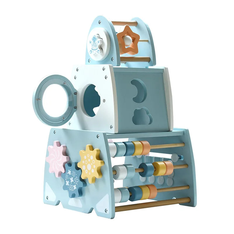 Montessori Intelligence Box Early Childhood Geometric Shape Matching Building Blocks Stacking Tower Wooden Rocket Toy for Kids