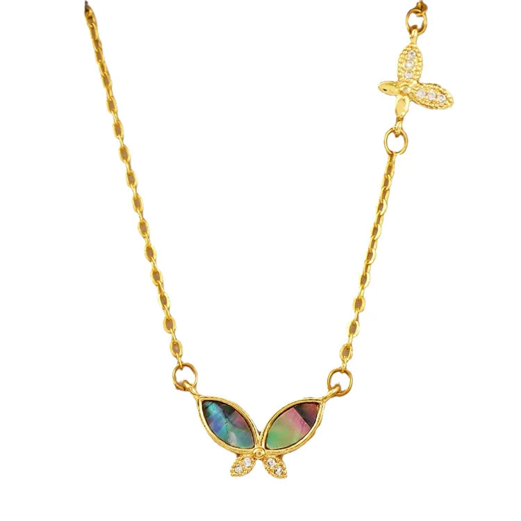 Wholesale Fashion Stainless Steel Luxury Design Abalone Shell Necklace Crystal Butterfly Necklace