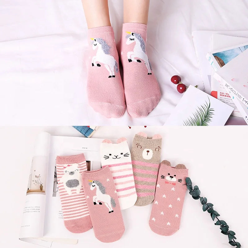 Wholesale Bulk Korean Cute Cat Bear Animal Short Socks Pink Cotton Ankle Socks for Women