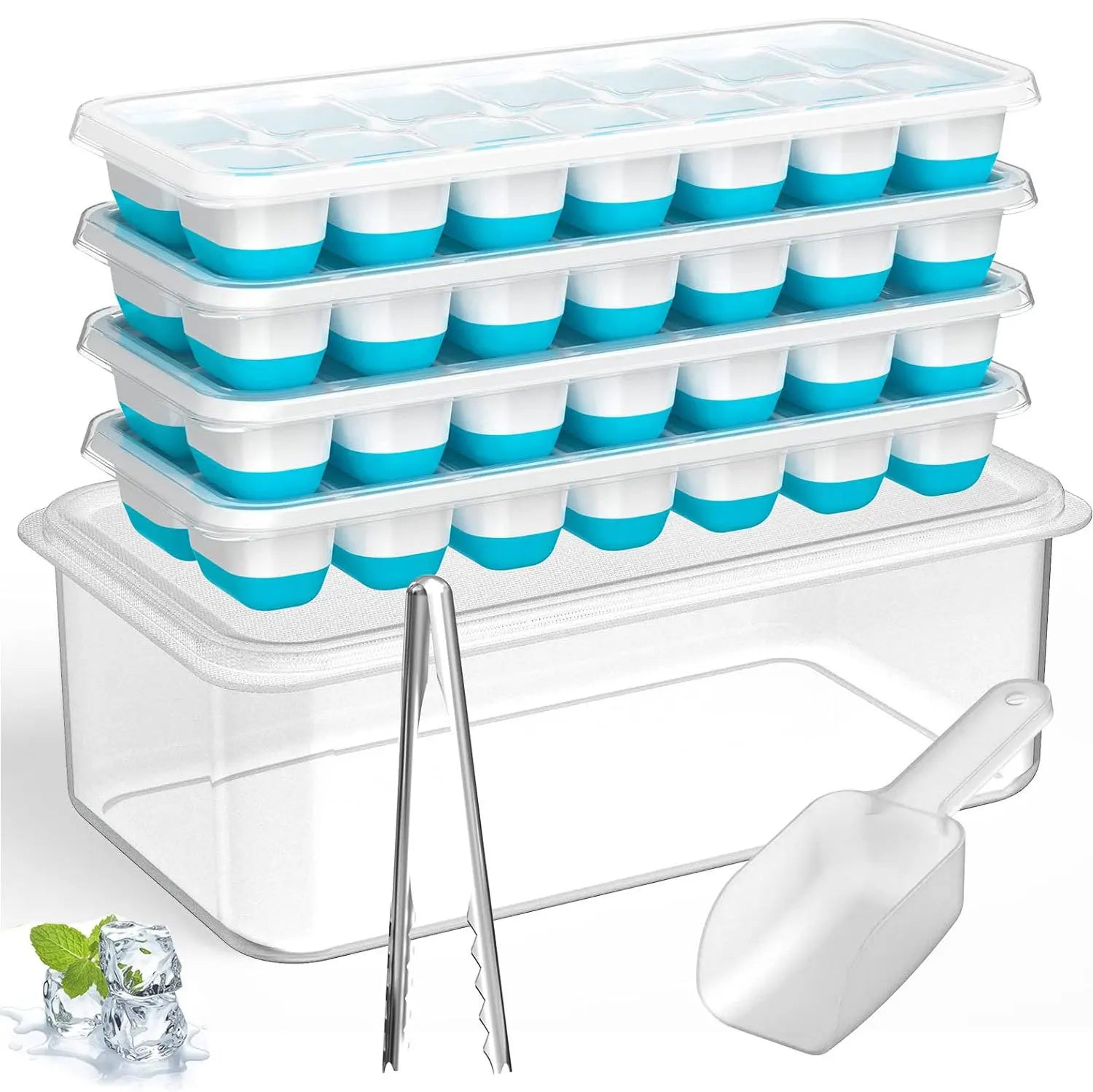 OWNSWING  Ice Cube Tray With Lid And Bin Plastic Ice Cube Trays For Freezer Stackable Tray With Storage Ice Bucket Kits