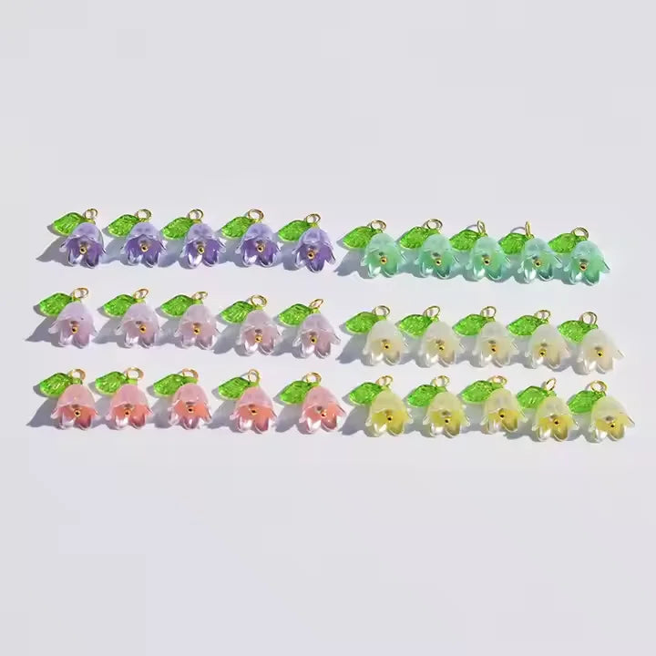 Dainty 11*14mm Pearl Bell Orchid Pendant Cute Colorful 3D Leaf Flower Pendant for Diy Bracelet Earring Jewelry Accessories