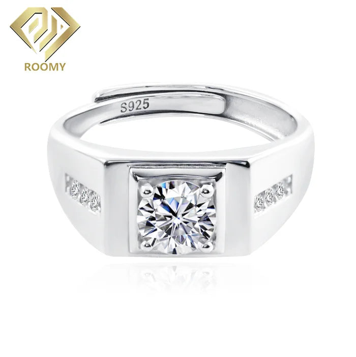 VVS1 Hiphop Moissanite Ring 925 Sterling Silver Wedding Diamond 1ct Engagement Moissanite Rings Man Ring in Silver