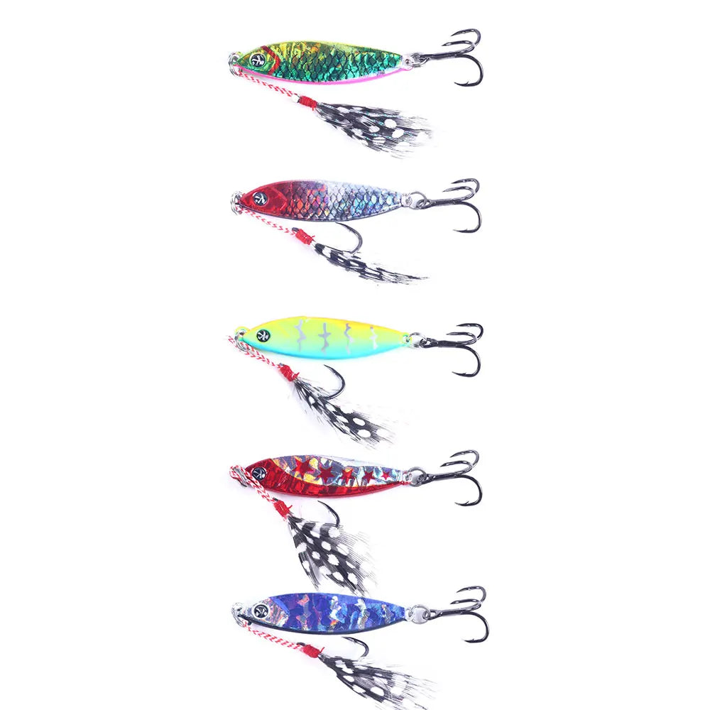 5pcs/set New Desgin 4.8cm 14g Baits Water Fishing Tackle Jig Metal Fishing Lure Lead Fish Lure with Blood Slot Hook