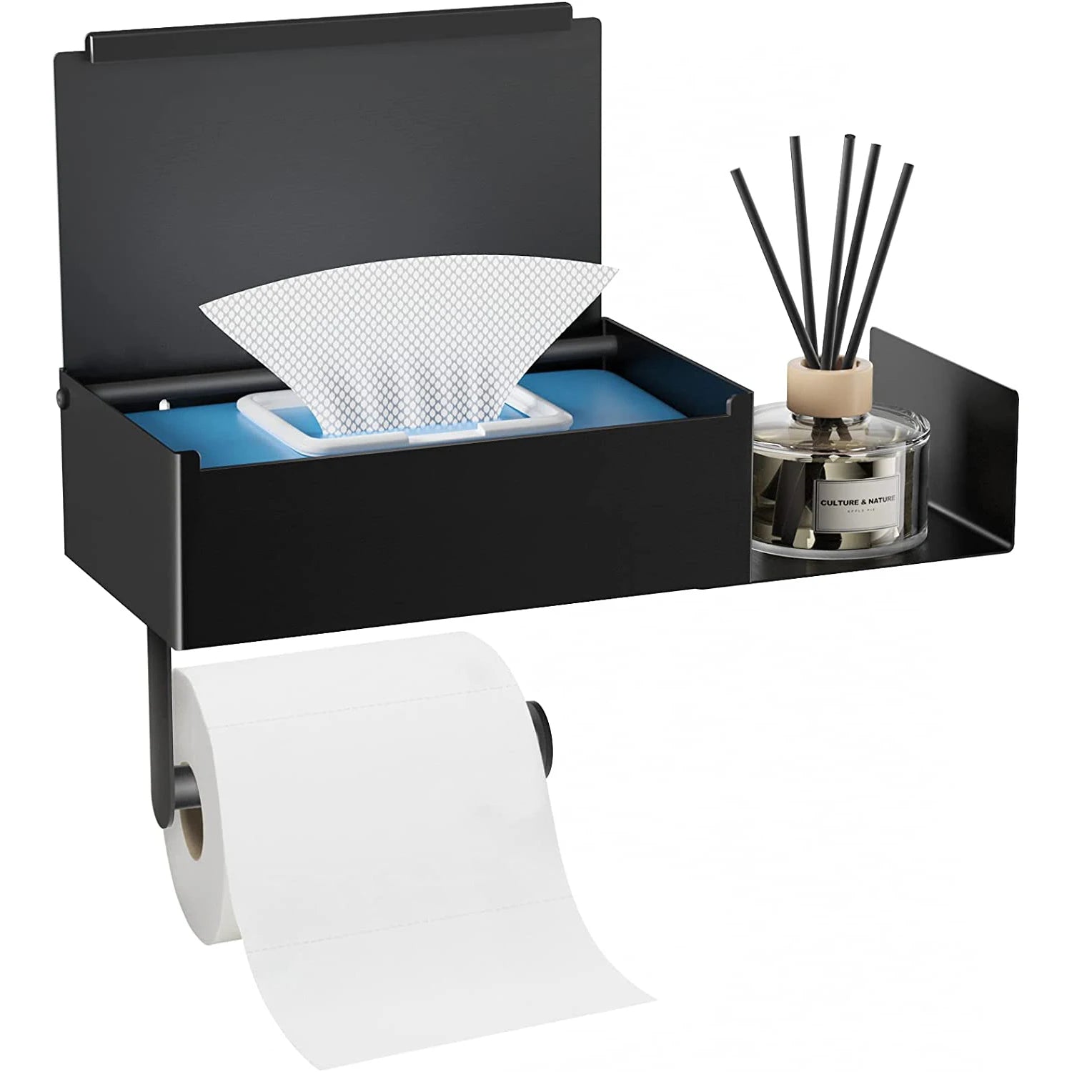 Double Tiers Metal Bathroom Toilet Paper Roll Holder Stand with Storage No Drilling Required Durable Toilet Tissue Rack