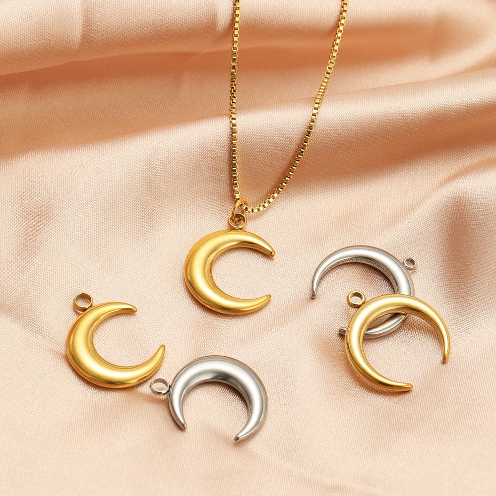 5Pcs Simple Stainless Steel Oil Pressure Moon Charms Pendants for DIY Necklace Earrings Accessories Jewelry Findings Bulk