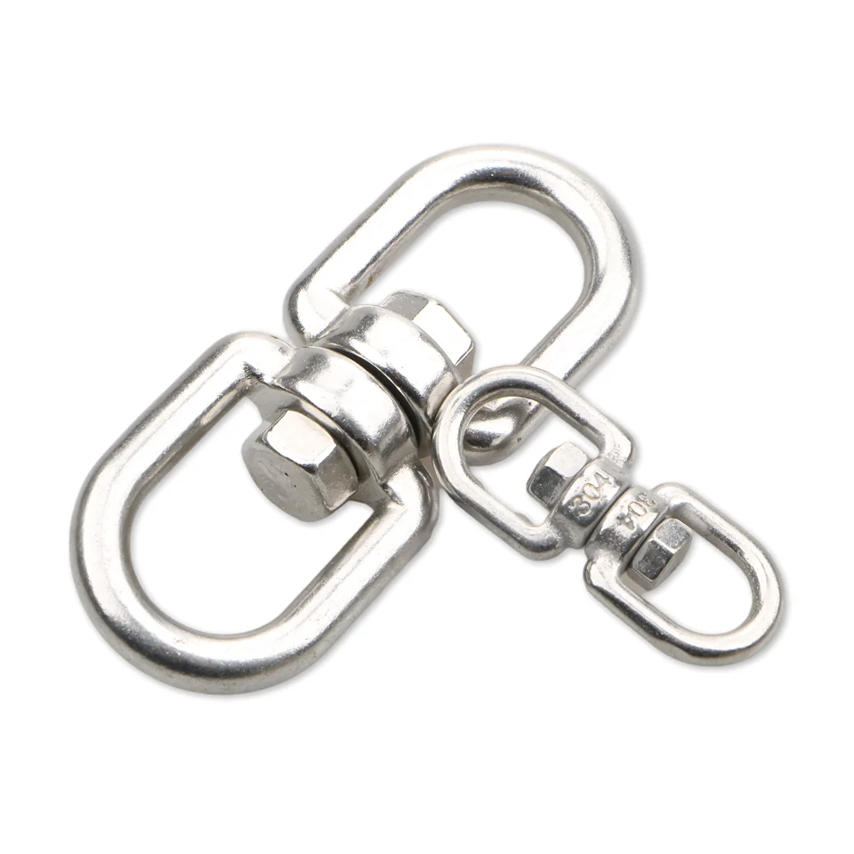 SS 304 316 Eye and Eye Swivel Double Loops Connector Climbing Swivel Rotating Stainless Steel Rotating Ring Double-eye Swivel